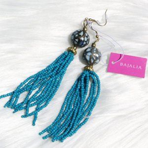 Boho Earrings Tassel Fringe Artisan Dangles Blue